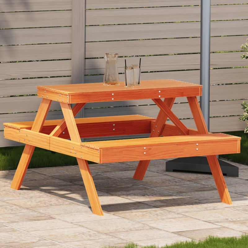vidaXL Tavolo da Picnic Marrone Cera 105x134x75 cm Legno Massello Pino vidaXL Tavolo da Picnic Marrone Cera 105x134x75 cm Legno Massello Pino