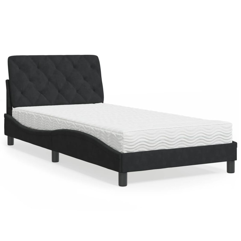 vidaXL Letto con Materasso Nero 100x200 cm in Velluto vidaXL Letto con Materasso Nero 100x200 cm in Velluto