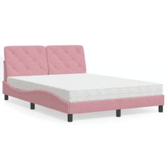 vidaXL Letto con Materasso Rosa 140x200 cm in Velluto