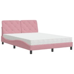 vidaXL Letto con Materasso Rosa 140x200 cm in Velluto