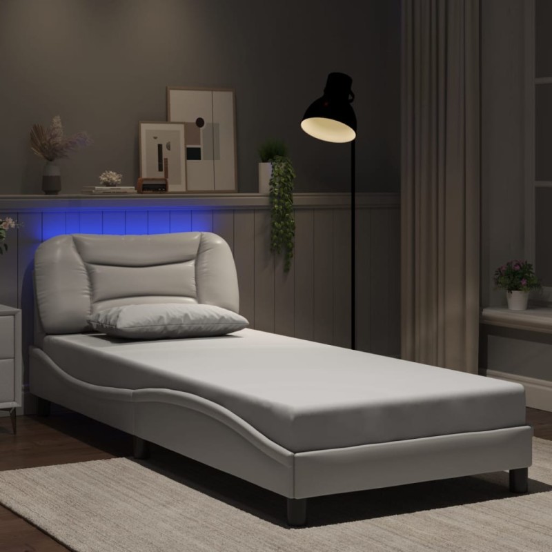 vidaXL Giroletto con Luci LED Bianco 90x190 cm in Similpelle vidaXL Giroletto con Luci LED Bianco 90x190 cm in Similpelle