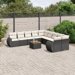 vidaXL Set Divani da Giardino 11 pz con Cuscini in Polyrattan Nero