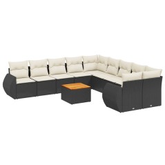 vidaXL Set Divani da Giardino 11 pz con Cuscini in Polyrattan Nero