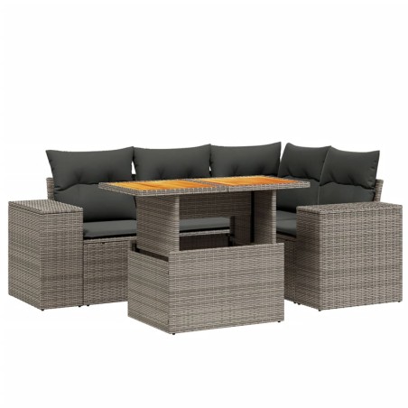vidaXL Set Divano da Giardino 5 pz con Cuscini Grigio in Polyrattan