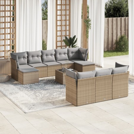 vidaXL Set Divani da Giardino 11 pz con Cuscini Beige in Polyrattan