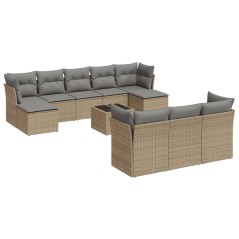 vidaXL Set Divani da Giardino 11 pz con Cuscini Beige in Polyrattan
