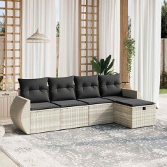 vidaXL Set Divano da Giardino 5pz con Cuscini Grigio Chiaro Polyrattan