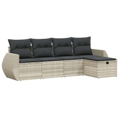 vidaXL Set Divano da Giardino 5pz con Cuscini Grigio Chiaro Polyrattan