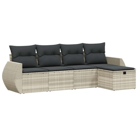 vidaXL Set Divano da Giardino 5pz con Cuscini Grigio Chiaro Polyrattan