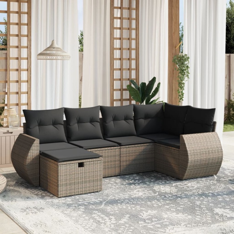 vidaXL Set Divano da Giardino 6 pz con Cuscini Grigio in Polyrattan vidaXL Set Divano da Giardino 6 pz con Cuscini Grigio in Polyrattan