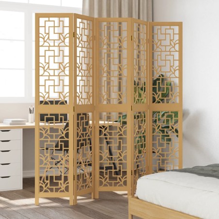vidaXL Divisorio Ambienti 5 Pannelli Marrone Legno Massello Paulownia