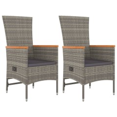 vidaXL Sedie Reclinabili da Giardino con Cuscini 2pz Grigio Polyrattan