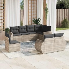 vidaXL Set Divano da Giardino 8pz con Cuscini Grigio Chiaro Polyrattan