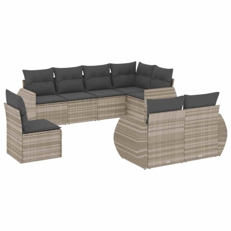 vidaXL Set Divano da Giardino 8pz con Cuscini Grigio Chiaro Polyrattan