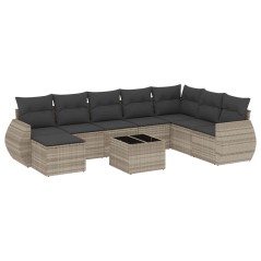 vidaXL Set Divano da Giardino 9pz con Cuscini Grigio Chiaro Polyrattan