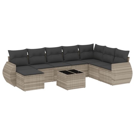 vidaXL Set Divano da Giardino 9pz con Cuscini Grigio Chiaro Polyrattan