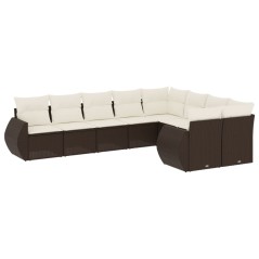 vidaXL Set Divani da Giardino 9pz con Cuscini Marrone in Polyrattan