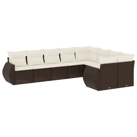 vidaXL Set Divani da Giardino 9pz con Cuscini Marrone in Polyrattan