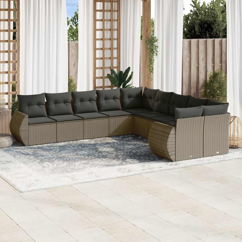 vidaXL Set Divano Giardino 10 pz con Cuscini Grigio Chiaro Polyrattan vidaXL Set Divano Giardino 10 pz con Cuscini Grigio Chiaro Polyrattan