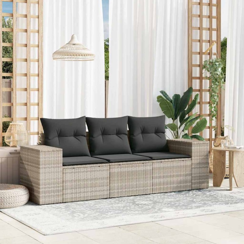vidaXL Set Divano da Giardino 3pz con Cuscini Grigio Chiaro Polyrattan vidaXL Set Divano da Giardino 3pz con Cuscini Grigio Chiaro Polyrattan