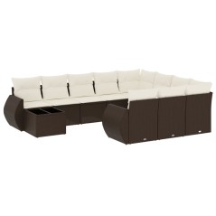 vidaXL Set Divani da Giardino 11 pz con Cuscini Polyrattan Marrone