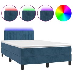 vidaXL Letto a Molle Materasso e LED Blu Scuro 120x190 cm in Velluto