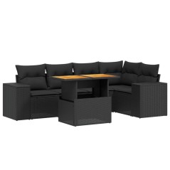 vidaXL Set Divano da Giardino 6 pz con Cuscini Nero in Polyrattan
