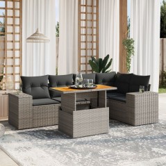 vidaXL Set Divano da Giardino 6 pz con Cuscini Grigio in Polyrattan