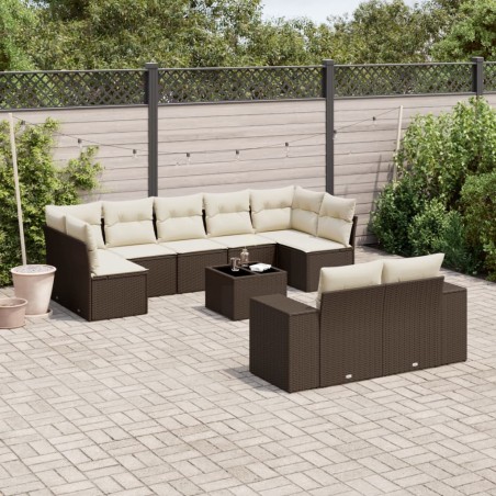 vidaXL Set Divani da Giardino 10pz con Cuscini in Polyrattan Marrone