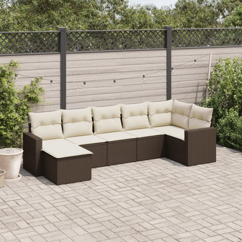 vidaXL Set Divani da Giardino 7 pz con Cuscini Marrone in Polyrattan vidaXL Set Divani da Giardino 7 pz con Cuscini Marrone in Polyrattan