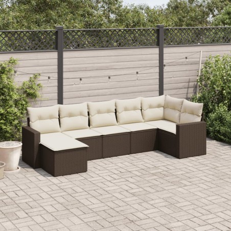 vidaXL Set Divani da Giardino 7 pz con Cuscini Marrone in Polyrattan