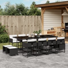 vidaXL Set da Pranzo da Giardino 13pz con Cuscini Nero in Polyrattan