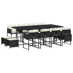 vidaXL Set da Pranzo da Giardino 13pz con Cuscini Nero in Polyrattan