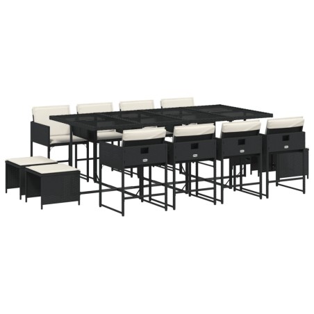 vidaXL Set da Pranzo da Giardino 13pz con Cuscini Nero in Polyrattan