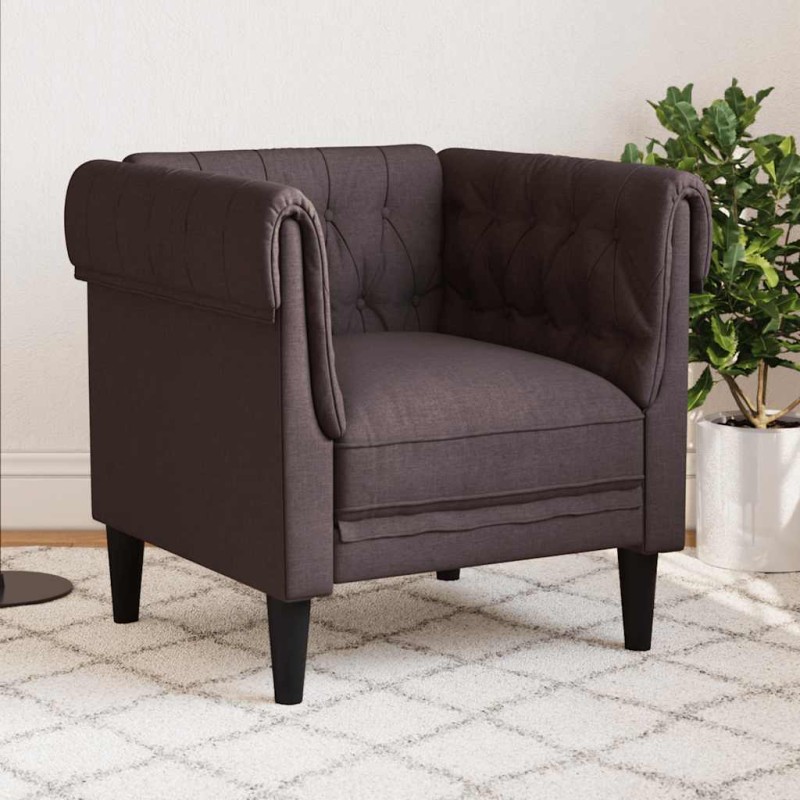 vidaXL Poltrona Chesterfield Marrone Scuro in Tessuto vidaXL Poltrona Chesterfield Marrone Scuro in Tessuto