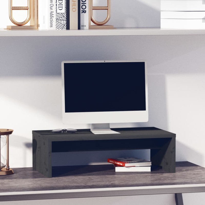 Supporto per Monitor Grigio 50x27x15 cm Legno Massello di Pino Supporto per Monitor Grigio 50x27x15 cm Legno Massello di Pino