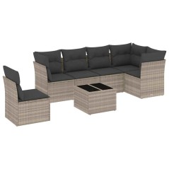 vidaXL Set Divani da Giardino 7pz con Cuscini Grigio Chiaro Polyrattan