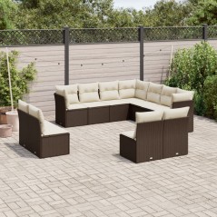 vidaXL Set Divani da Giardino 11 pz con Cuscini Polyrattan Marrone