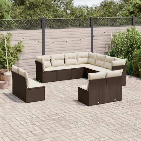 vidaXL Set Divani da Giardino 11 pz con Cuscini Polyrattan Marrone