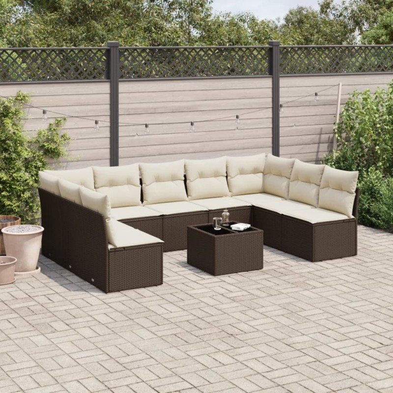 vidaXL Set Divani da Giardino 10pz con Cuscini in Polyrattan Marrone vidaXL Set Divani da Giardino 10pz con Cuscini in Polyrattan Marrone