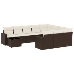 vidaXL Set Divani da Giardino 11 pz con Cuscini Polyrattan Marrone