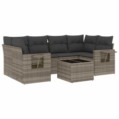 vidaXL Set Divani da Giardino 7pz con Cuscini Grigio Chiaro Polyrattan