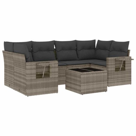 vidaXL Set Divani da Giardino 7pz con Cuscini Grigio Chiaro Polyrattan