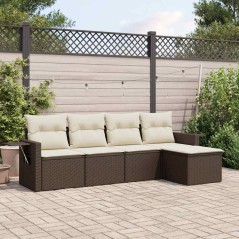 vidaXL Set Divano da Giardino 5 pz con Cuscini Marrone in Polyrattan