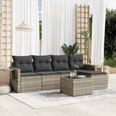 vidaXL Set Divano da Giardino 6pz con Cuscini Grigio Chiaro Polyrattan