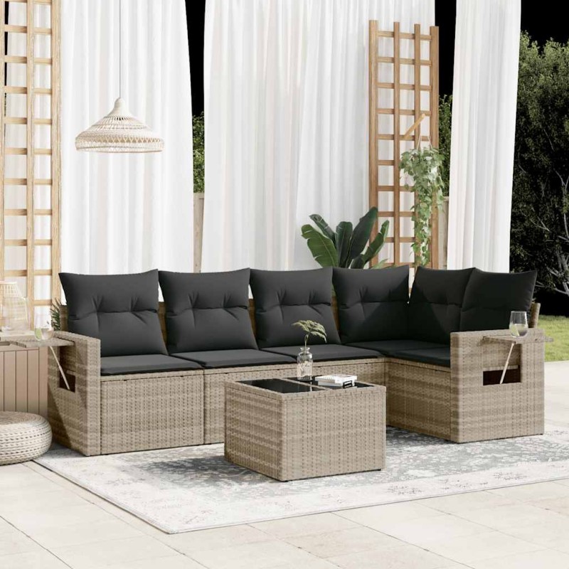 vidaXL Set Divano da Giardino 6pz con Cuscini Grigio Chiaro Polyrattan vidaXL Set Divano da Giardino 6pz con Cuscini Grigio Chiaro Polyrattan