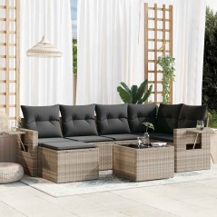 vidaXL Set Divani da Giardino 7pz con Cuscini Grigio Chiaro Polyrattan