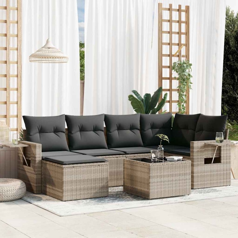 vidaXL Set Divani da Giardino 7pz con Cuscini Grigio Chiaro Polyrattan vidaXL Set Divani da Giardino 7pz con Cuscini Grigio Chiaro Polyrattan
