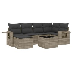 vidaXL Set Divani da Giardino 7pz con Cuscini Grigio Chiaro Polyrattan