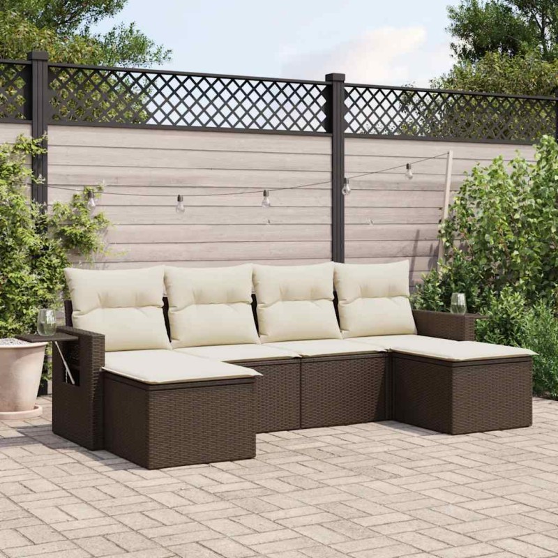 vidaXL Set Divano da Giardino 6 pz con Cuscini Marrone in Polyrattan vidaXL Set Divano da Giardino 6 pz con Cuscini Marrone in Polyrattan